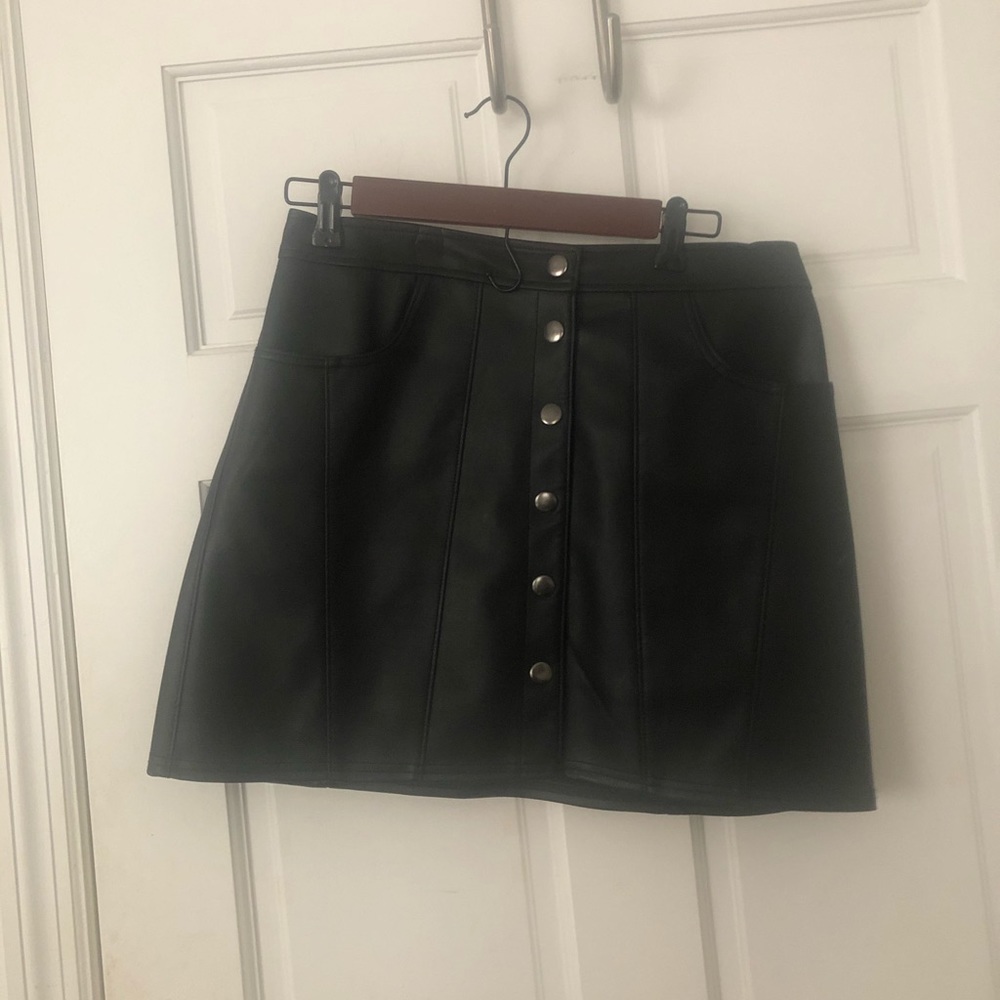 Black leather mini skirt